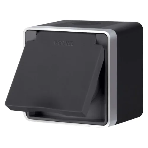 Розетка влагозащ. с зазем. с защит. крышкой и шторками Gallant черный с серебром W5071234 W5071234 - фото