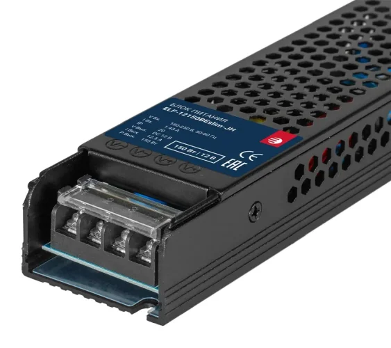 Блок питания интерьерный ELF, 12В, 150Вт, плоский металлический перфорированный корпус (черный) - фото 5