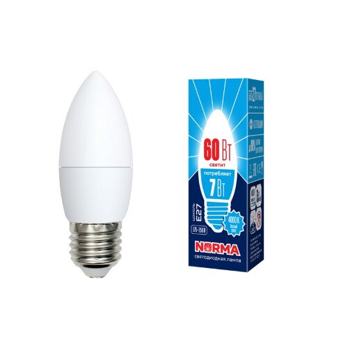 LED-C37-7W-NW-E27-FR-NR Лампа светодиодная, Форма свеча, матовая, Серия Norma, Белый свет 4000K, Картон - фото 1
