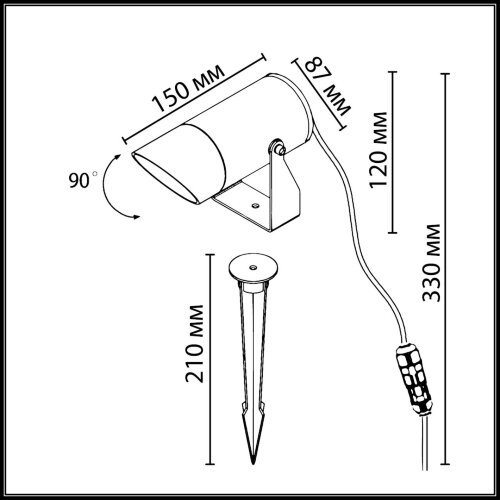 Ландшафтный грунтовый светильник «ODEON LIGHT» 6647/15GL3, серия: STIMA (крепление на основание; колышек). Фото 2.