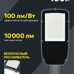 Светильник светодиодный ДКУ 1002-100Д 5000К IP65 уличный консольный сер. IEK LDKU0-1002-100-5000-K03