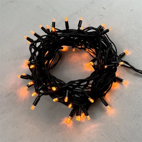 Гирлянда Нить 10м Желтая 220В, 75 LED, Провод Черный Каучук, IP65. Фото 1.