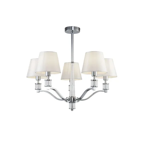 Серия классических светильников в светлой цветовой гамме. Изящные светильники могут стать хорошим дополнением интерьеров гостиных и спален. Дизайн арматуры дополнен декоративными элементами из прозрачного стекла. Абажуры сделаны из белой атласной ткани. (