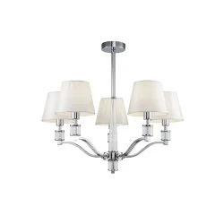 Серия классических светильников в светлой цветовой гамме. Изящные светильники могут стать хорошим дополнением интерьеров гостиных и спален. Дизайн арматуры дополнен декоративными элементами из прозрачного стекла. Абажуры сделаны из белой атласной ткани. (