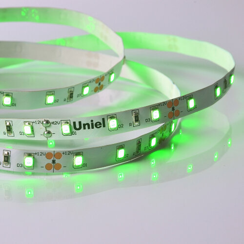 ULS-M11-2835-60LED-m-8mm-IP20-DC12V-4.8W-m-5M-GREEN PROFI Гибкая светодиодная лента на самоклеящейся основе, Катушка 5м, в герметичной упаковке, Зеленый свет. - фото 1