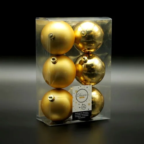 Набор Елочных Шаров 6 шт Светло-Золотые, Ø8 см. Фото 1.