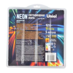 ULS-N03-2835-100LED-m-8mm-IP67-DC12V-11W-m-5M-6500K Светодиодная гибкая герметичная лента, NEON, Катушка 5м, в блистере, Дневной белый свет 6500K