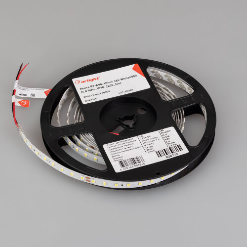 Светодиодная лента RT-А90-10mm 24V White6000 (4.8 W/m, IP20, 2835, 5m) (Arlight, высок.эфф.200 лм/Вт) 038779 - фото 3