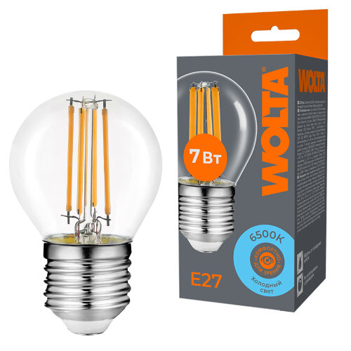 Светодиодная лампа WOLTA FILAMENT WF-G45-7W6KE27 7Вт 6500K Е27 - фото 1.