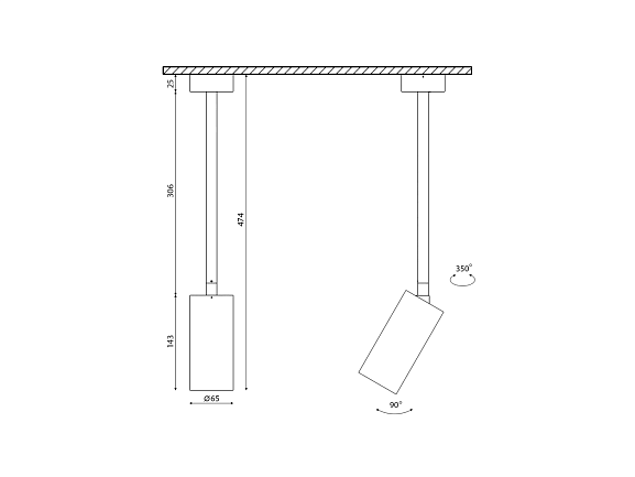 'Крепление сменное М5 для светильников VILLY, поворотное накладное удлинненное, цвет Черный, VL-M5-BL. Фото 2