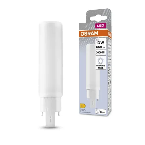Лампа светодиодная DULUX DE 13 LED 6W/830 (ЭПРА или 220В) G24Q-1 - OSRAM. Фото