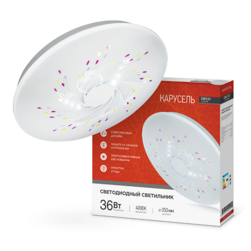Светильник светодиодный серии DECO КАРУСЕЛЬ 36Вт 230В 4000К 3240Лм 380х55мм IN HOME - Фото 8