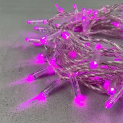 Гирлянда Нить с Колпачком 10м Розовая 24В, 100 LED, Провод Прозрачный ПВХ, IP65