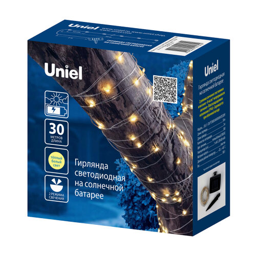 USL-S-128-PT30000 WARMWHITE DEW Садовая гирлянда на солнечной батарее Роса, 300 светодиодов, Теплый белый свет, 1xАА Ni-Mh аккумулятор в-к, IP44, TM Uniel - фото 5