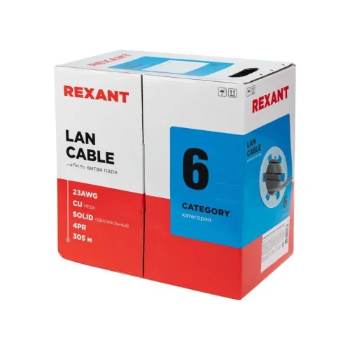 Кабель витая пара U/UTP кат.6 4х2х24AWG solid CU ZH нг(А)-HF сер. (305м) Rexant 01-0067 - фото 2
