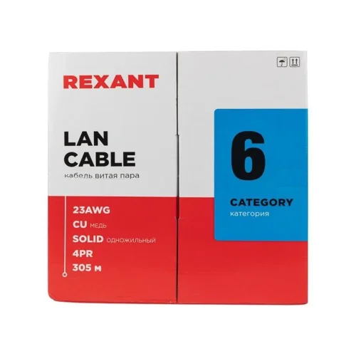 Кабель витая пара U/UTP кат.6 4х2х24AWG solid CU ZH нг(А)-HF сер. (305м) Rexant 01-0067 - фото 3