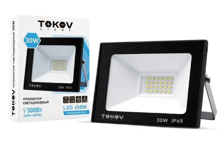 Прожектор светодиодный 30Вт 1700лм 6500К IP65 черн. (TKL) TOKOV ELECTRIC TKL-FL/LED-30-6.5K-IP65 - фото