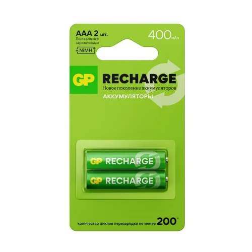 Аккумулятор AAA/HR03 RECHARGE 1.2В 400мА.ч 40AAAHCV-2CRSBC2 16/96 (блист.2шт) GP 20250 - фото