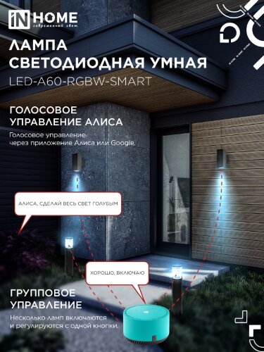 Лампа светодиодная LED-A60-RGBW-SMART 15Вт 230В Wi-Fi Е27 RGB-3000-6500К 1450Лм IN HOME - Фото 5