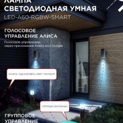 Лампа светодиодная LED-A60-RGBW-SMART 15Вт 230В Wi-Fi Е27 RGB-3000-6500К 1450Лм IN HOME