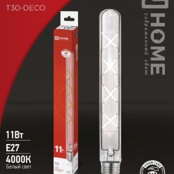 Лампа светодиодная LED-T30-deco 11Вт 230В Е27 4000К 1270Лм 300мм прозрачная IN HOME