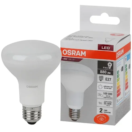 Лампа светодиодная R80 LV 11SW/3000K (=90W) E27 230V | LED Value 2Y | - OSRAM. Фото