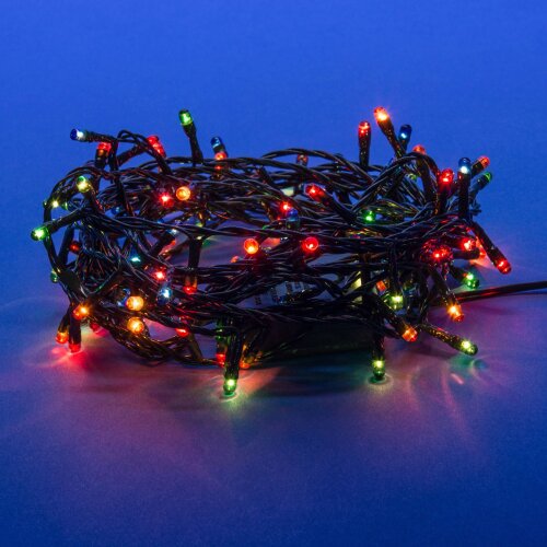 UDL-S0500-100-DGA MULTI IP20 MINI Гирлянда с контроллером, 5м, 100 миниламп накаливания, Разноцветный свет, Провод зеленый. - фото 1