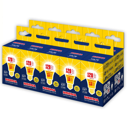 LED-A60-13W-WW-E27-FR-NR SET10 Лампа светодиодная, Форма A, матовая, Серия Norma, Теплый белый свет 3000K, Картон, Упаковка 10 штук - фото 1