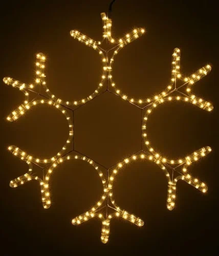 Светодиодная Снежинка &#171;Ажурная&#187; Ø0,8м Тепло-Белая, Дюралайт на Металлическом Каркасе, IP65. Фото 1.