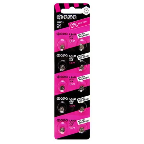 Элемент питания алкалиновый 'таблетка' LR60/LR621/AG1/G1 1.5В BL-10 (уп.10шт) ФАZА 5002463 - фото