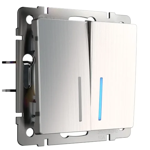 Выключатель двухклавишный с подсветкой (глянцевый никель) W1120102 - фото