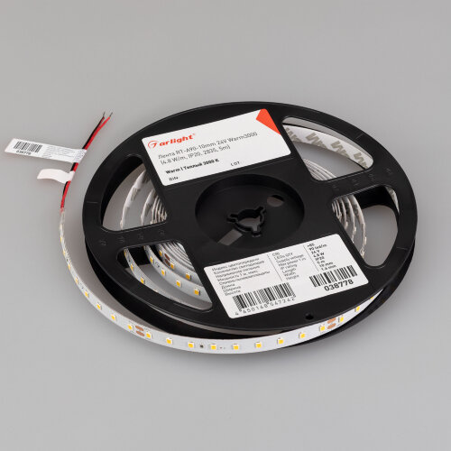 Светодиодная лента RT-А90-10mm 24V Warm3000 (4.8 W/m, IP20, 2835, 5m) (Arlight, высок.эфф.200 лм/Вт) 038778 - фото 3