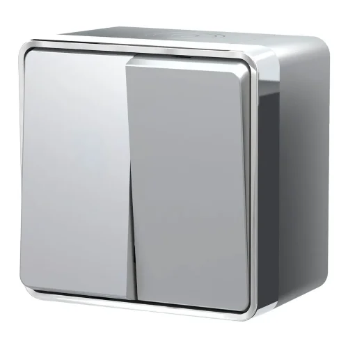 Выключатель двухклавишный влагозащищенный Gallant серебряный W5020206 - фото