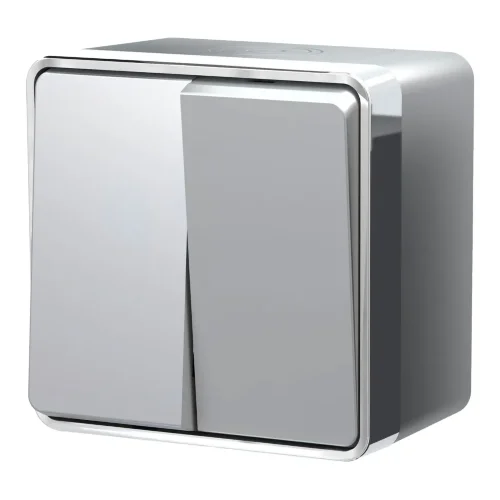 Выключатель двухклавишный влагозащищенный Gallant серебряный W5020206 - фото