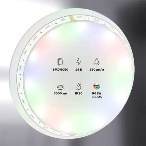 Светодиодная лента 24В 5050 14,4Вт/м Цветная (RGB) + 6000K 5м IP20 (Белый) 10178 - фото 2