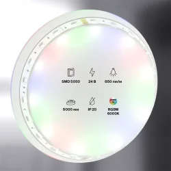 Светодиодная лента 24В 5050 14,4Вт/м Цветная (RGB) + 6000K 5м IP20 (Белый) 10178