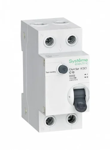 Выключатель автоматический дифференциального тока 2п (1P+N) C 10А 10мА тип A 4.5кА City9 Set 230В SE C9D51610 - фото