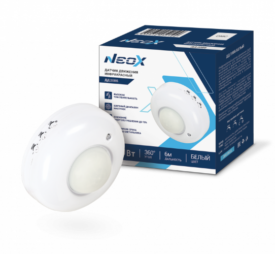 Датчик движения инфракрасный ДД 20BБ 1200Вт 360 гр. 6м IP33 белый NEOX - Фото