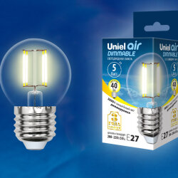 LED-G45-5W-WW-E27-CL-DIM GLA01TR Лампа светодиодная диммируемая, Форма шар, прозрачная, Серия Air, Теплый белый свет 3000K
