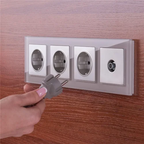 W1171106/ Розетка с заземлением и шторками (серебряный) W1171106 - фото 3