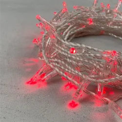 Гирлянда Нить с Колпачком 10м Красная 220В, 100 LED, Провод Прозрачный ПВХ, IP65