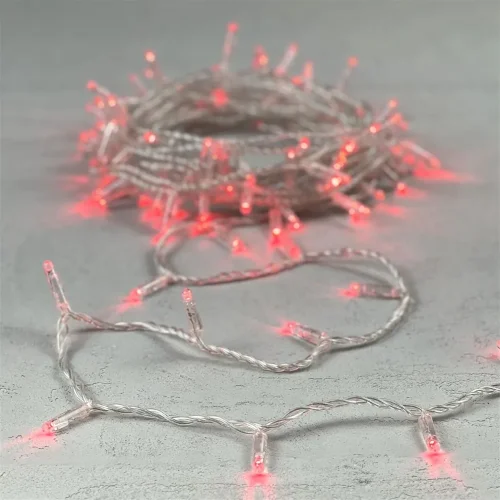 Гирлянда Нить с Колпачком 10м Красная 220В, 100 LED, Провод Прозрачный ПВХ, IP65. Фото 6.