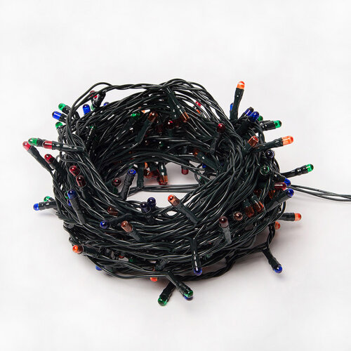 UDL-S1000-200-DGA MULTI IP20 MINI Гирлянда с контроллером, 10м, 200 миниламп накаливания, Разноцветный свет, Провод зеленый. - фото 2