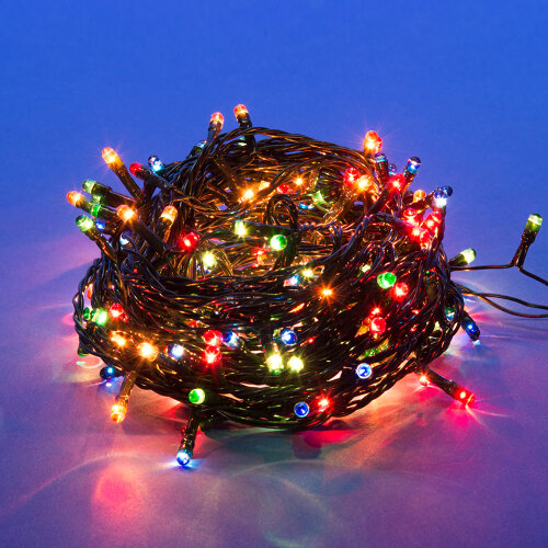 UDL-S1000-200/DGA MULTI IP20 MINI Гирлянда с контроллером, 10м, 200 миниламп накаливания, Разноцветный свет, Провод зеленый. - фото