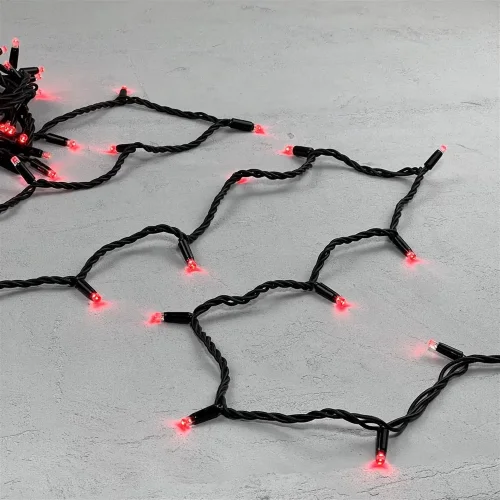 Гирлянда Нить 10м Красная 220В, 75 LED, Провод Черный Каучук, IP65. Фото 2.