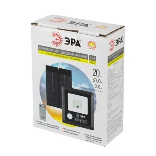 Прожектор светодиодный 20Вт 5000К 350лм IP65 уличный с датчиком движения солнечная батарея ПДУ Эра Б0049545 - фото 3