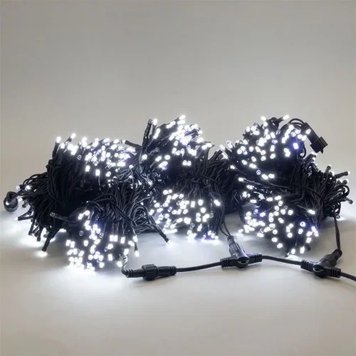 Комплект 3 Белых Нити по 20м с Мерцанием Белого Диода, 600 LED, Провод Черный Каучук 2,3мм, IP54. Фото 1.
