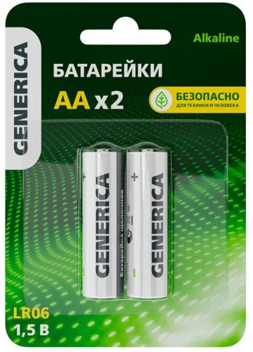 Элемент питания алкалиновый AA/LR6 Alkaline (блист.2шт) GENERICA ABT-LR06-ST-L02-G - фото