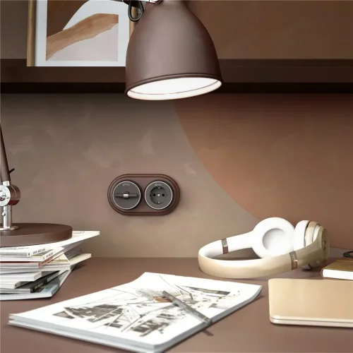 Розетка с заземлением Vintage мокко матовый/хром W5871052 - фото 2