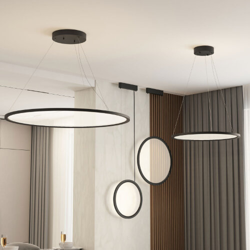 Подвесной светильник вертикальный VEIL, 25 Вт, ?450?1950 мм, LED 2700-6000K, IP20, пульт Д/У (в комплекте), черный, алюминий, акрил. Фото 4